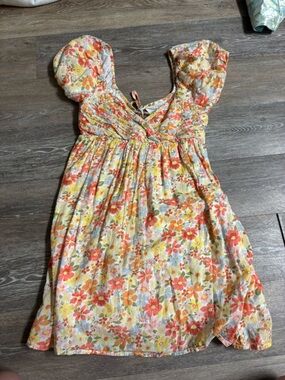 American Eagle Outfitters Floral Yellow Orange Slip Dress